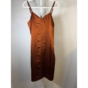 Jenni Kayne Silk Slip Dress Rust Button Front Adjustable Straps Women's Medium